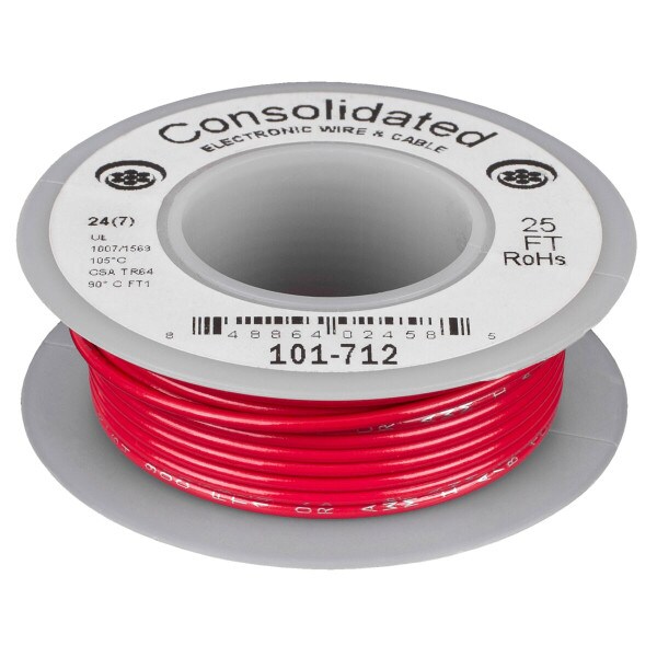 Main product image for Consolidated Stranded 24 AWG Hook-Up Wire 25 ft. Red 101-712